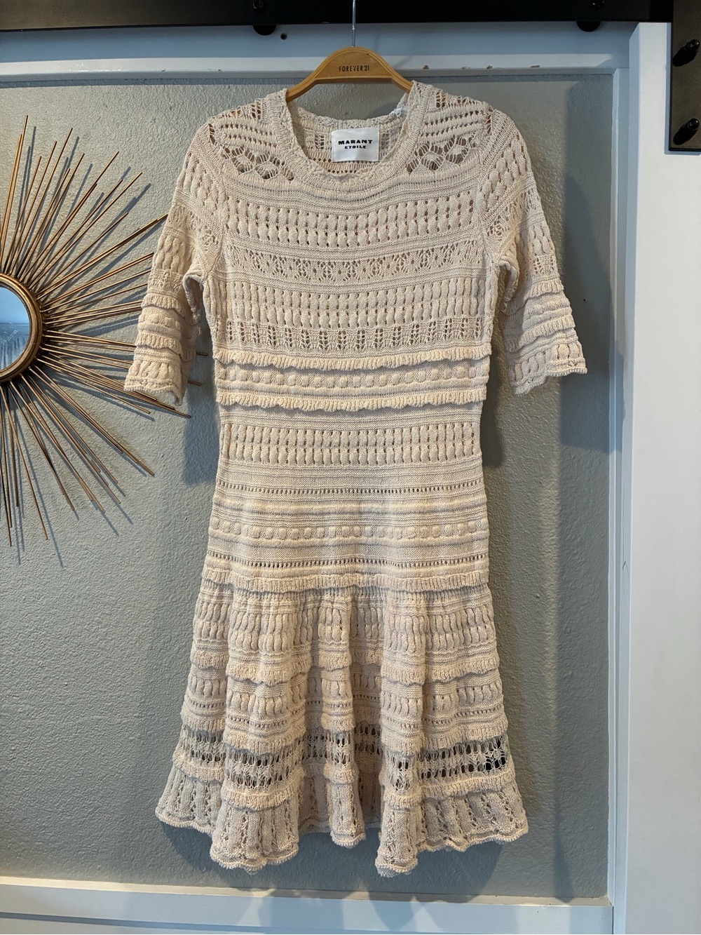 Isabel Marant Cream Crochet Midi Dress with Flared Tiered Skirt